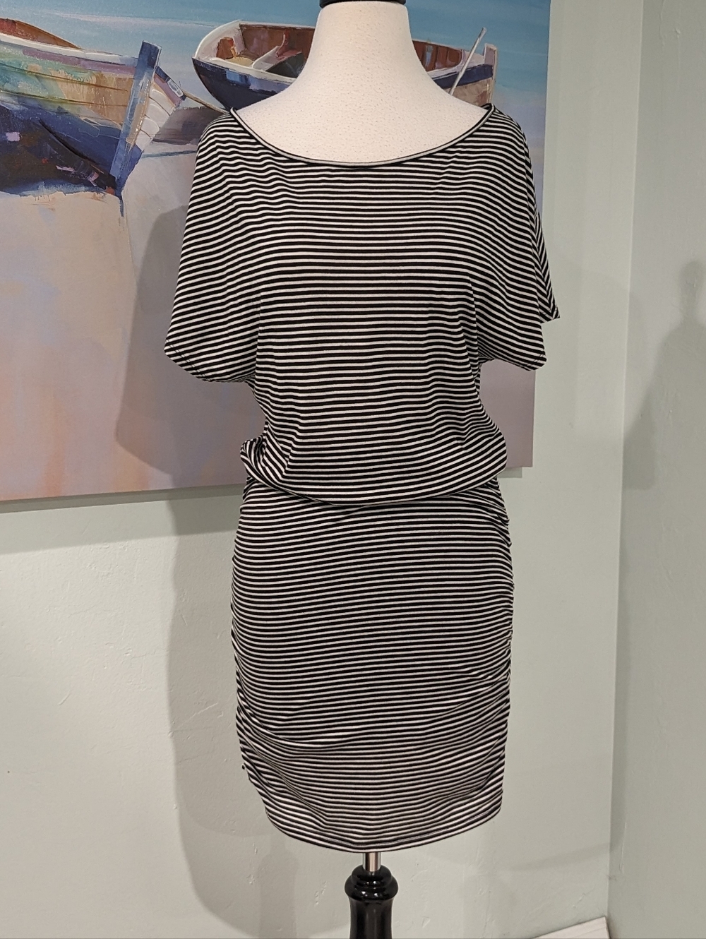 Victoria's Secret Black and White Striped Ruched Dress